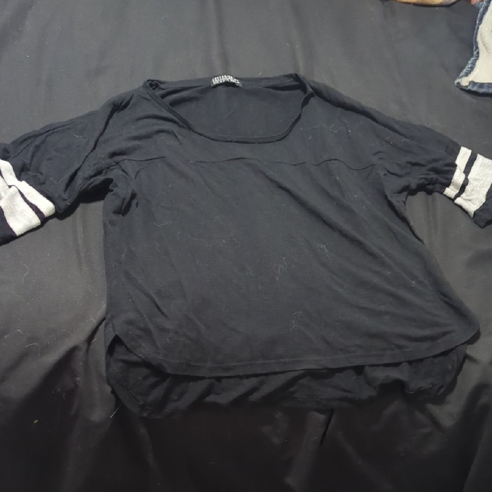 Hollister Black Tee with Gray Striped Sleeves